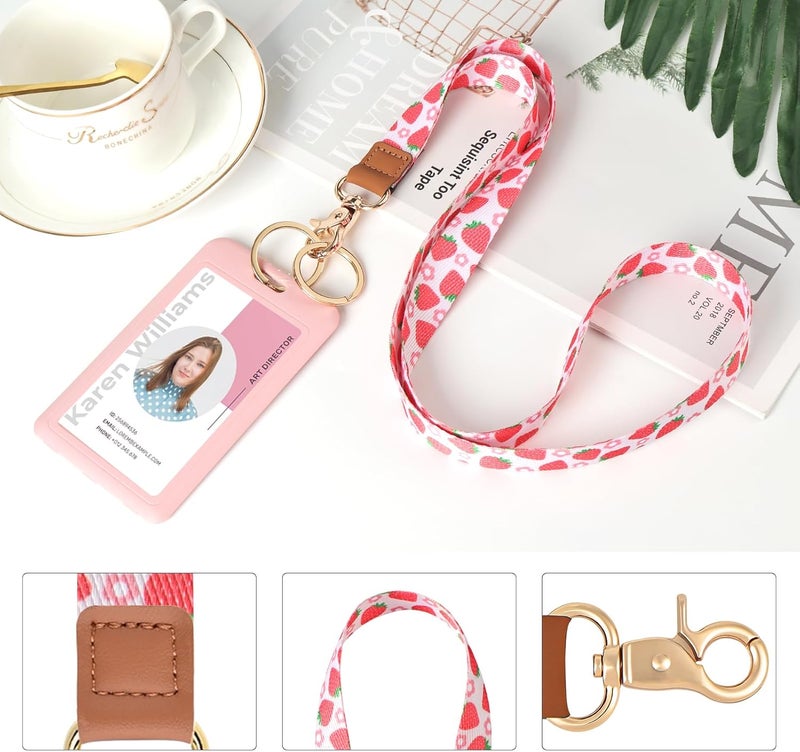 Knagsfa Lanyards for Keys, Neck Lanyards for ID Badges with Metal Hook, Cute Keychain Lanyard for Women, Strawberry Flower - Image 4